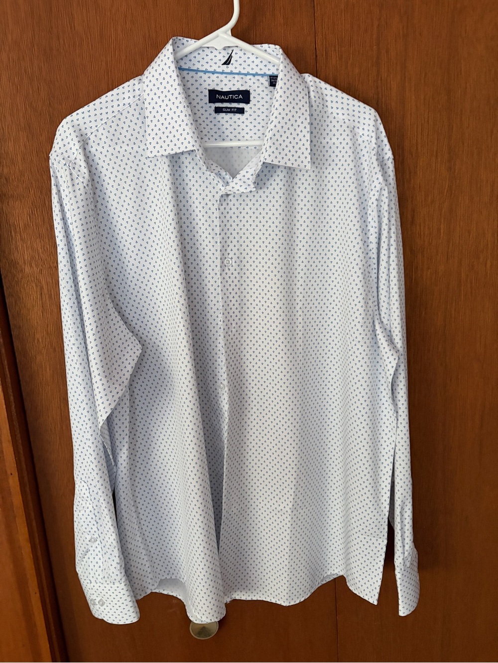 Nautica Men's White Micro-Print Dress Shirt size 17-171/2 XL